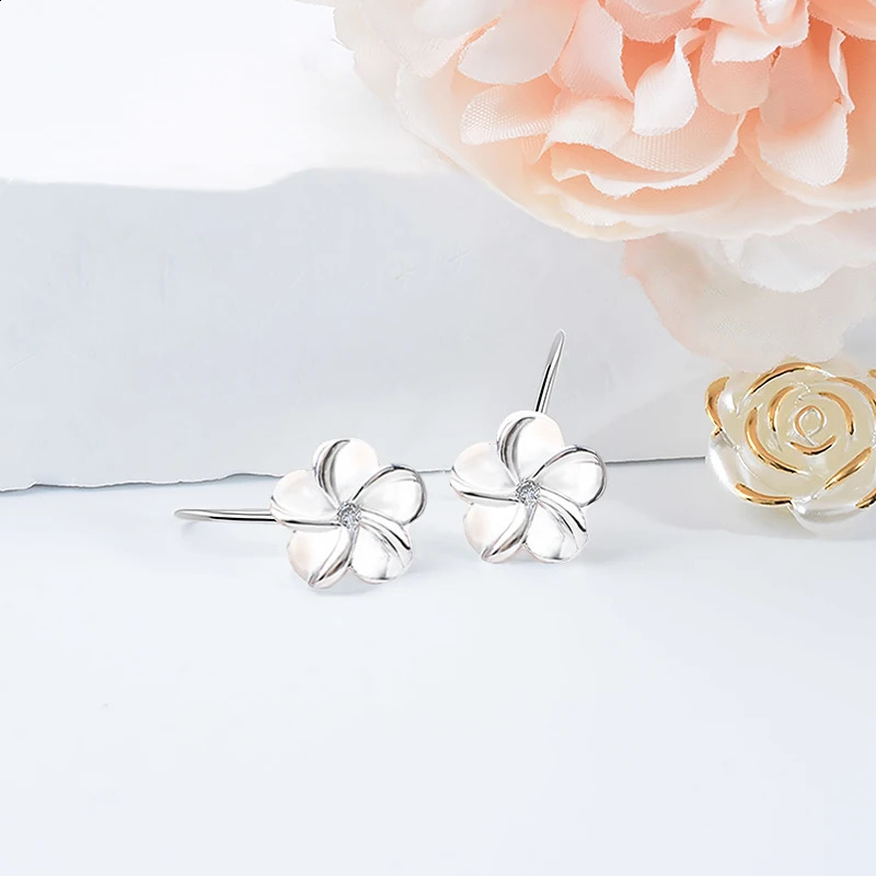 S925 Sterling Silver Flower Hook Earrings with Zircon 18K Plated Trendy Vacation Jewelry for Women 250805