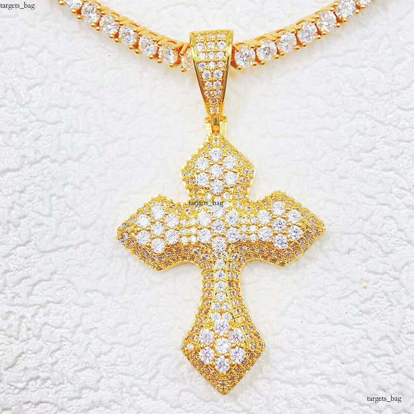 Personalized Full Sterling Silver Inlaid Moissanite chain Cross Hip Hop Jewelry Unisex Necklace Pendant