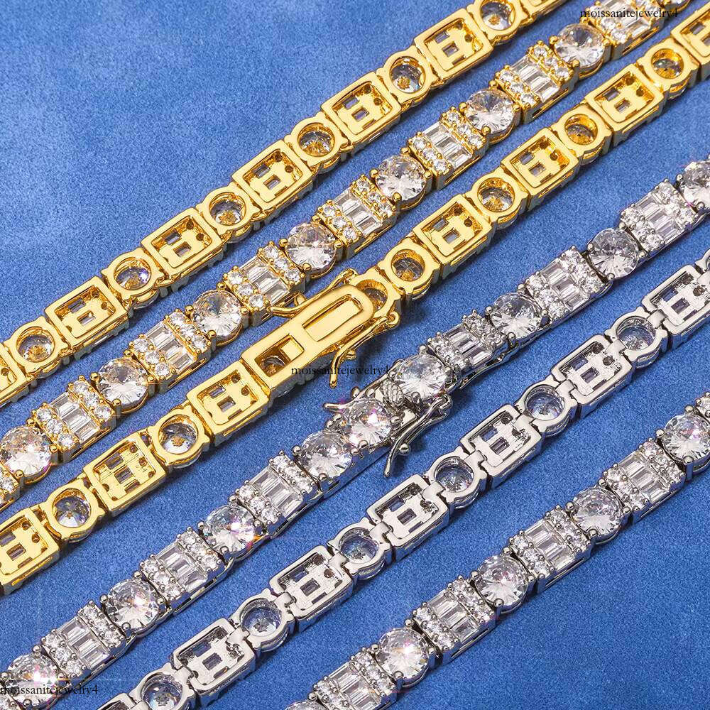 NUOYA Women's Hip Hop Sier Tennis Chain Bracelet Iced Out Baguette Round VVS Moissanite Fine Jewelry