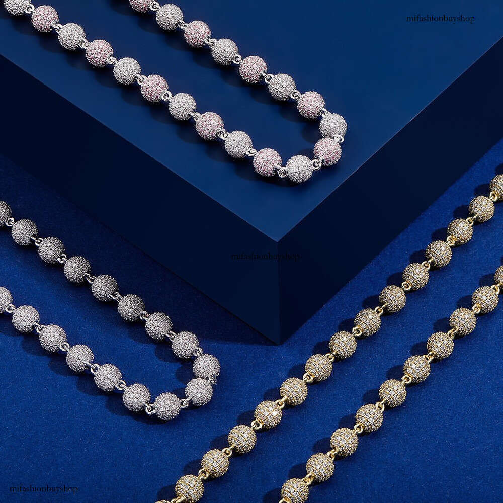 INS Hot Style 8MM Round Bead Choker Necklace Full Dia Unisex Trendy Cuban Chain