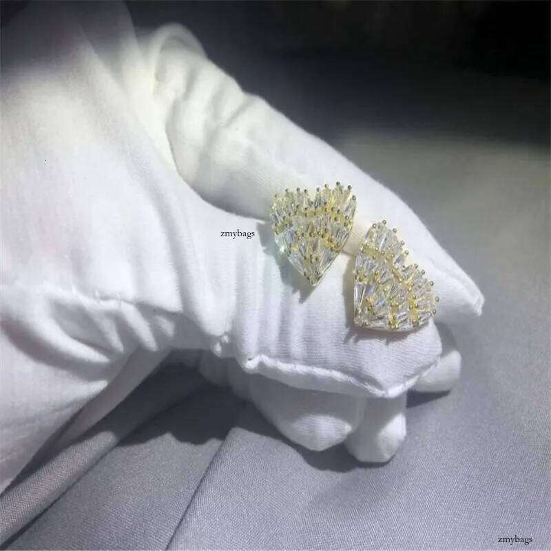 Korean Jewelry Sterling Sier&Gold Fill T Princess Cut White Topaz CZ Dia Cute Women Stud Earring For Valentine's Day gift