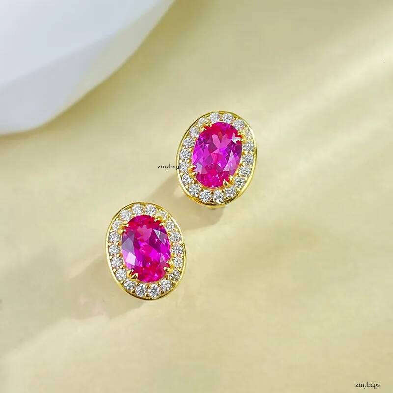 2025 Choucong Ins Top Sell Stud Earrings Elegant Stunning Simple Fine Jewelry Pure 100% S Sterling Sier Oval Pink Moissanite Dia Gold Earring Lady Gif