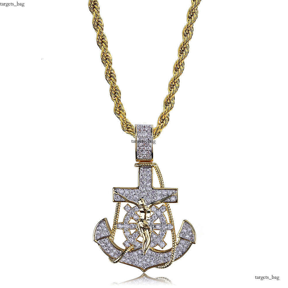 Anchor Rudder Cross Pendant Full Moissanite chain Hip Hop Trendy Personality Necklace Gold Jewelry