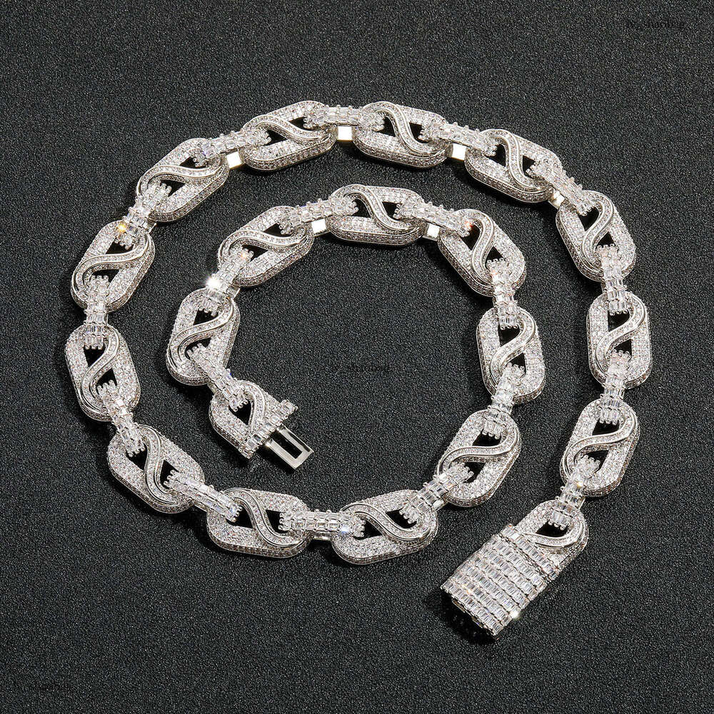 Meisa New T Square Mixed Moissanite chain Circulation Trendy Brand Fashion Personality Men's Hip-Hop Necklace