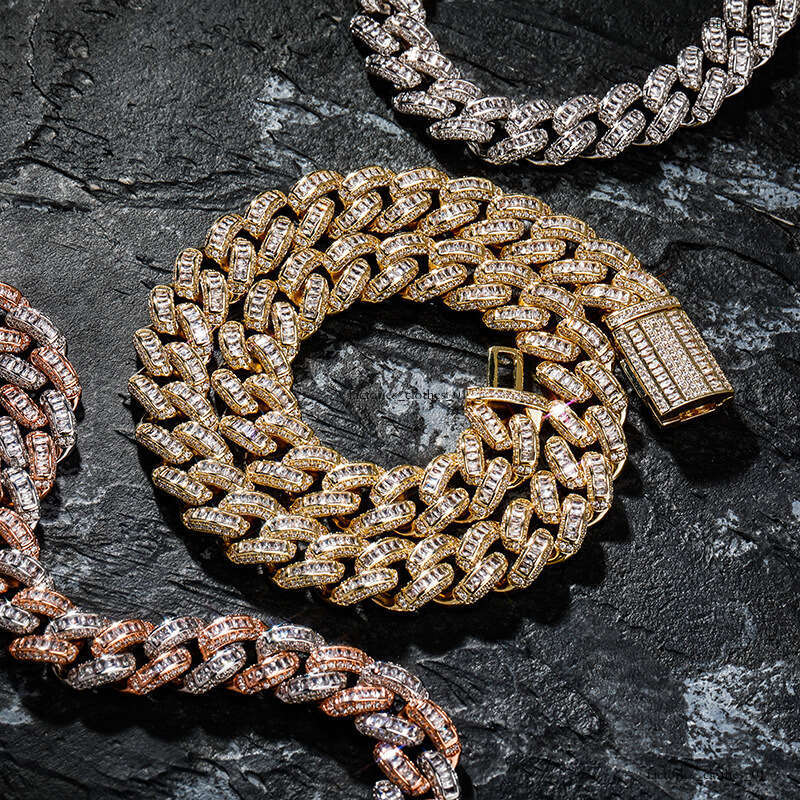 Hip Hop Necklace for Men Versatile High-End Feel Sterling Silver Inlaid Moissanite chain 16MM Cuban Chain Style Jewelry
