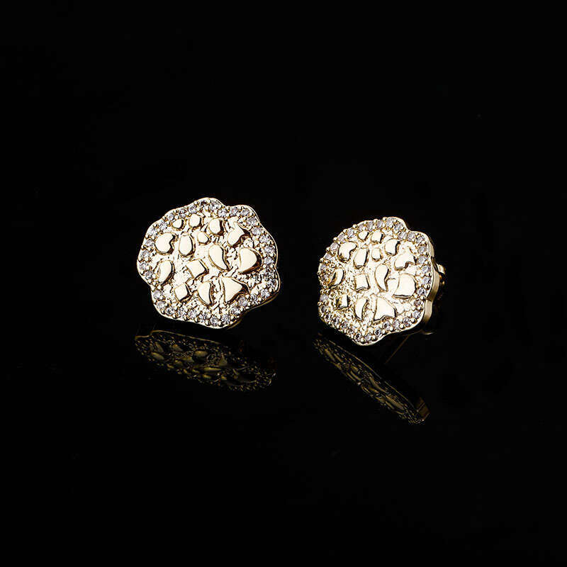 INS Hip-Hop Lotus Zircon Emed Smooth Surface Stud Unisex Personality Simple Fashion Earrings