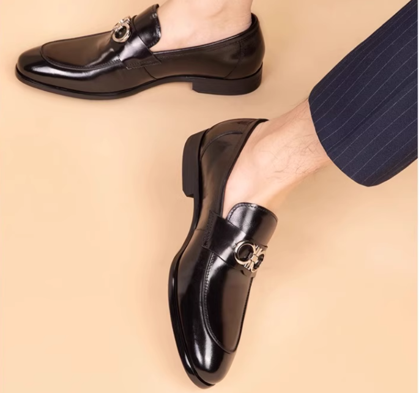 Pointed Toe British Dress Shoes for shoes men Leather Business Loafers Buckle Detail