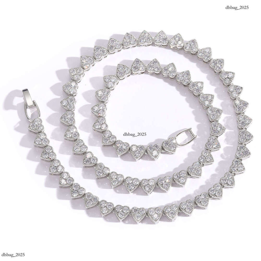 New Moissanite chain 6.5mm Wide Heart Shape Unisex Couple Personality Hip Hop Necklace