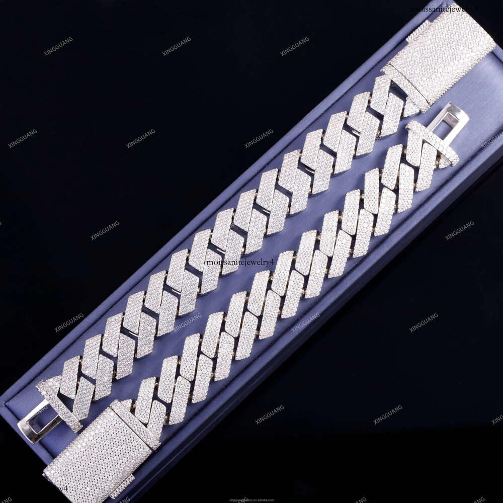 Hot Sale 20 mm Wide 2/3/4 Row VVS Moissanite Dia Cuban Link Chain S Sier Hip Hop Fine Jewelry Necklace Bracelet