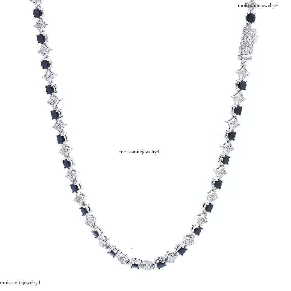NUOYA High Quality Star Shape Chain with Black CZ Stone 6mm Sier Plated Tennis Bracelet Hip Hop Jewelry for Women/Men