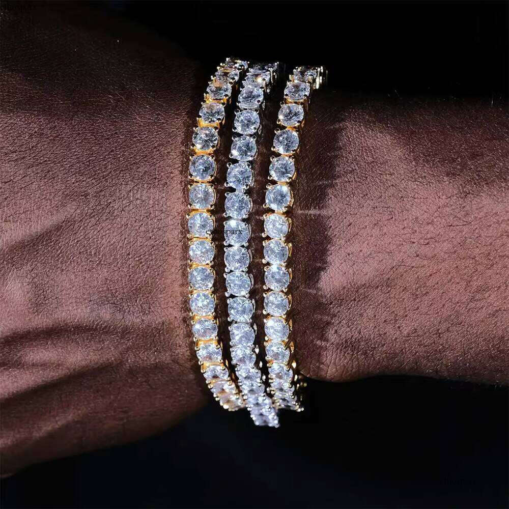 NUOYA Hip Hop Style Iced Out Fine Jewelry 4mm Sier Plated Dia Tennis Chain Bracelet for Men Women