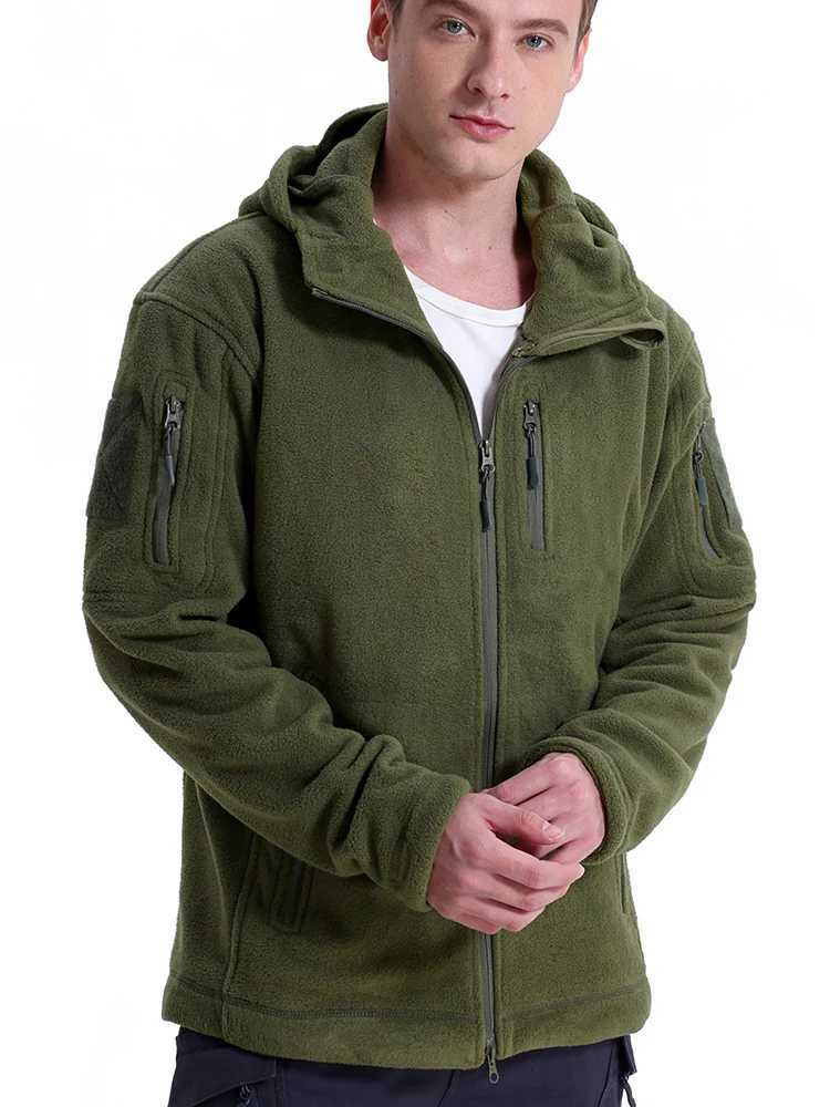 Mens Tactical Fleece Jacket Winter Warm Full Zip Military Hoodies Multi-Pockets Hiking Hunting Outdoor Coats W250809