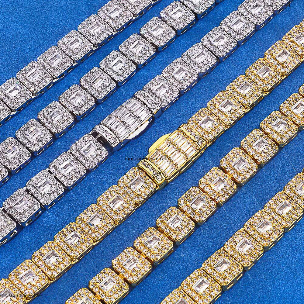 NUOYA Hip Hop Fine Jewelry Tennis Chain Iced Out Mixed Inlay Baguette Cut VVS Moissanite Sier Plated Necklace