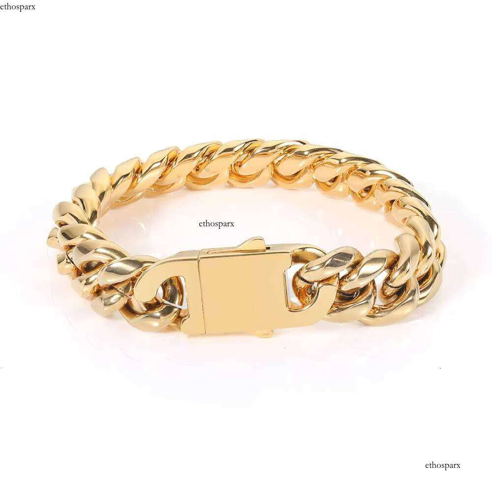 NUOYA Popular 10MM Hip Hop Jewelry Gold Plating Stainless Steel Miami Cuban Link Chains Bracelet Men