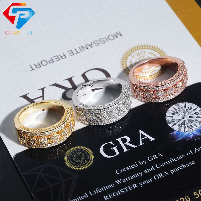 ICED OUT Trade Exclusive Moissanite Silver Gold Plated Unisex Personality Trendy Half Row Ring