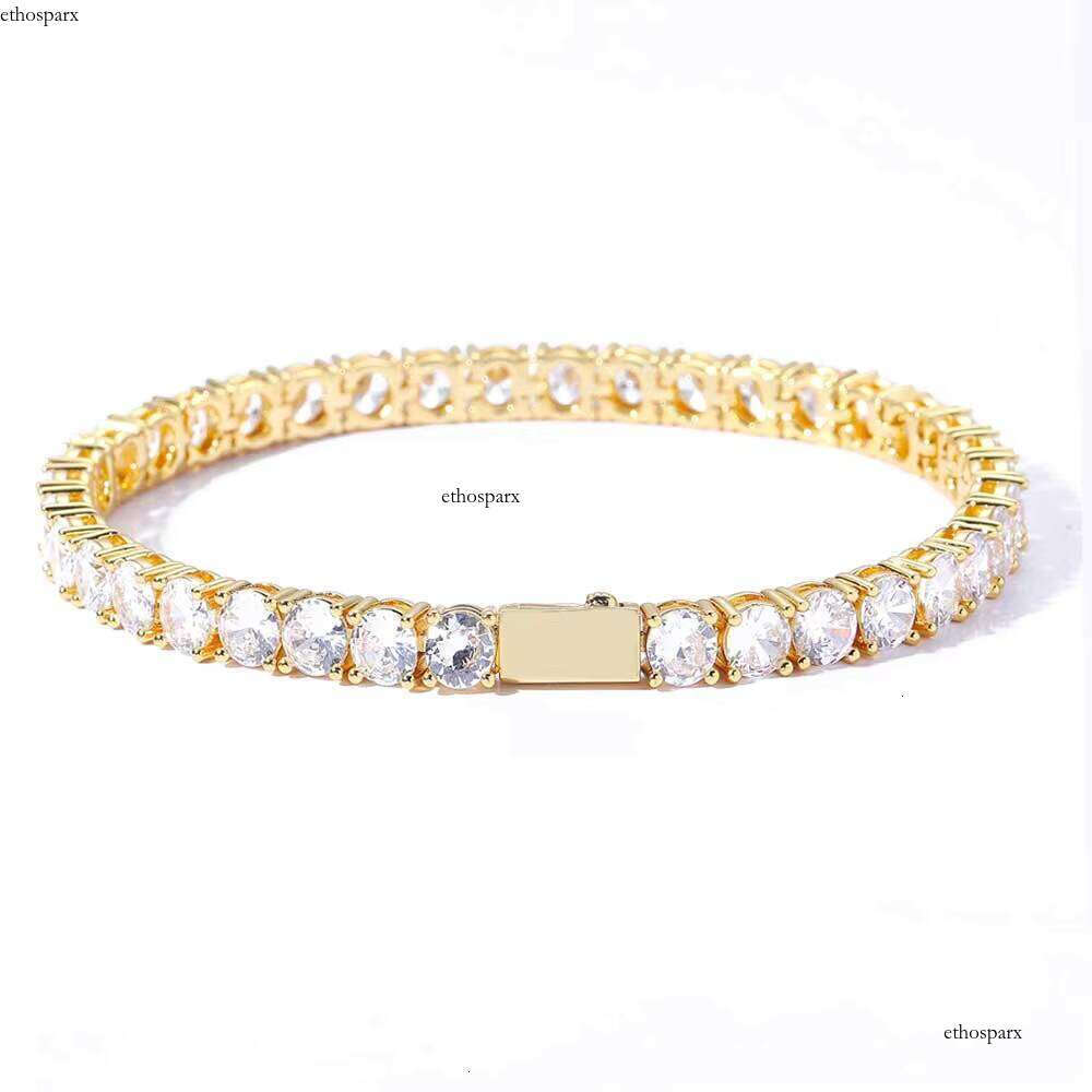 NUOYA Hip Hop Style Iced Out Fine Jewelry 4mm Sier Plated Dia Tennis Chain Bracelet for Men Women