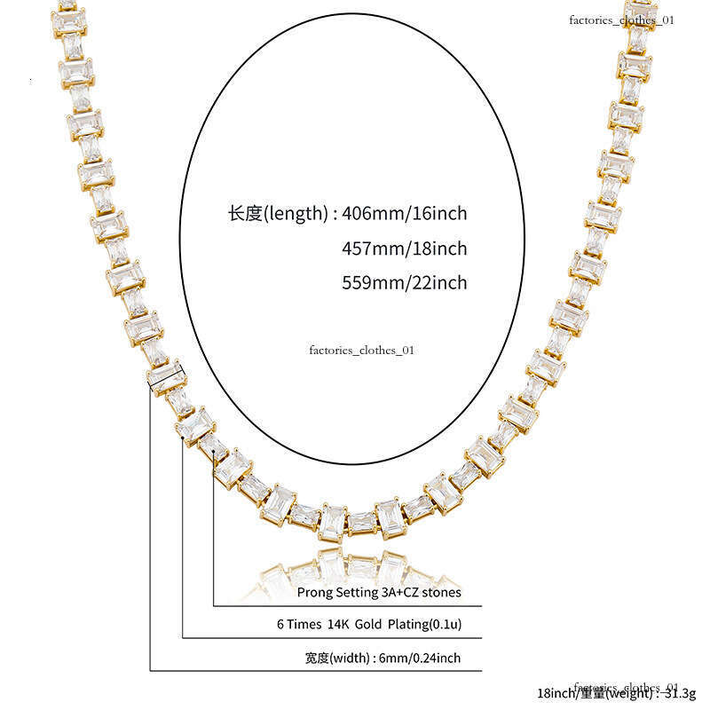 Trendy Color-Block 6MM Cubic Moissanite chain Necklace Simple Personality Hip-Hop Moissanite chain Collarbone Unisex Sweater Chain
