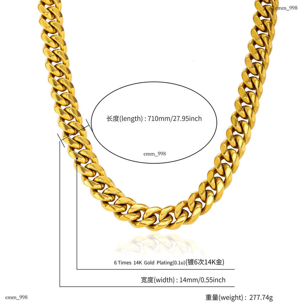 Hip Hop Men's Stainless Necklace Titanium Steel Cuban Moissanite Full Dia Clasp Versatile Women's Plain Chain