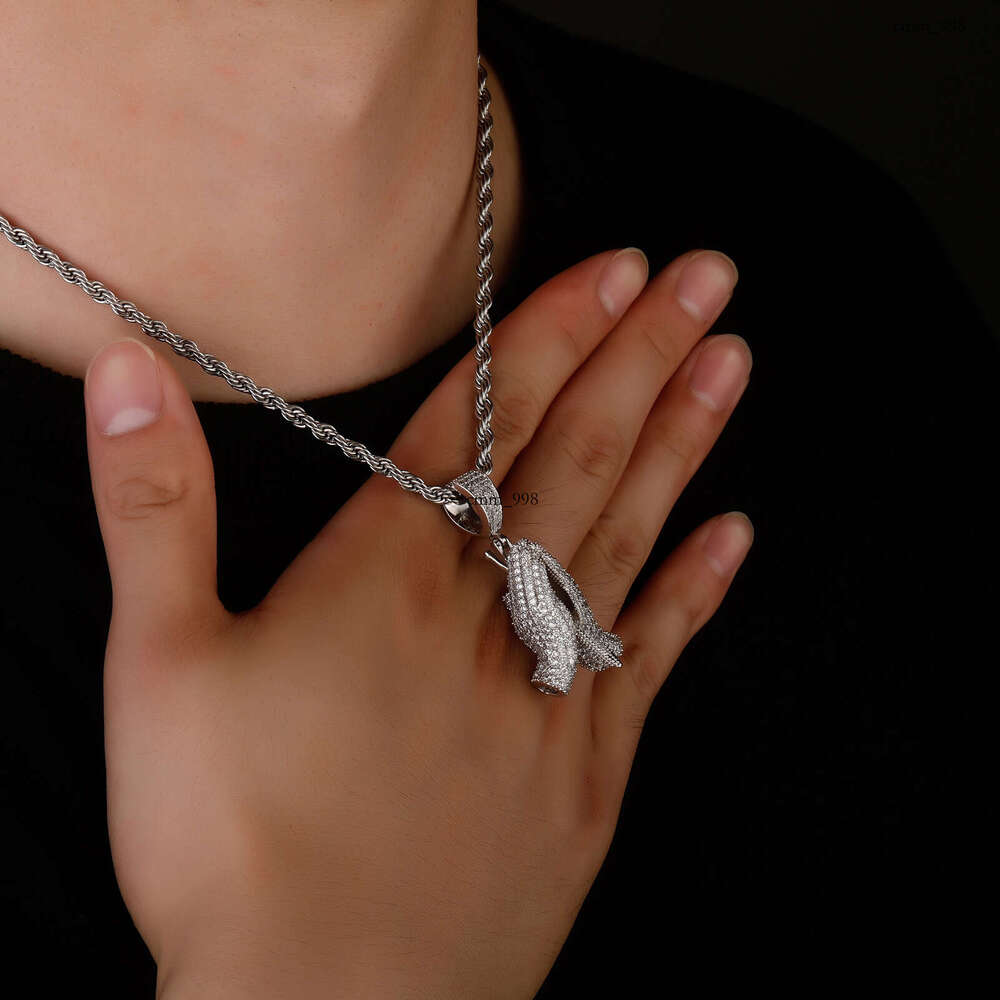 Minimalist Internet Celebrity Style Trendy Sterling Silver Necklace with Inlaid Dias Hip-Hop Jewelry for Men Prayer Pendant