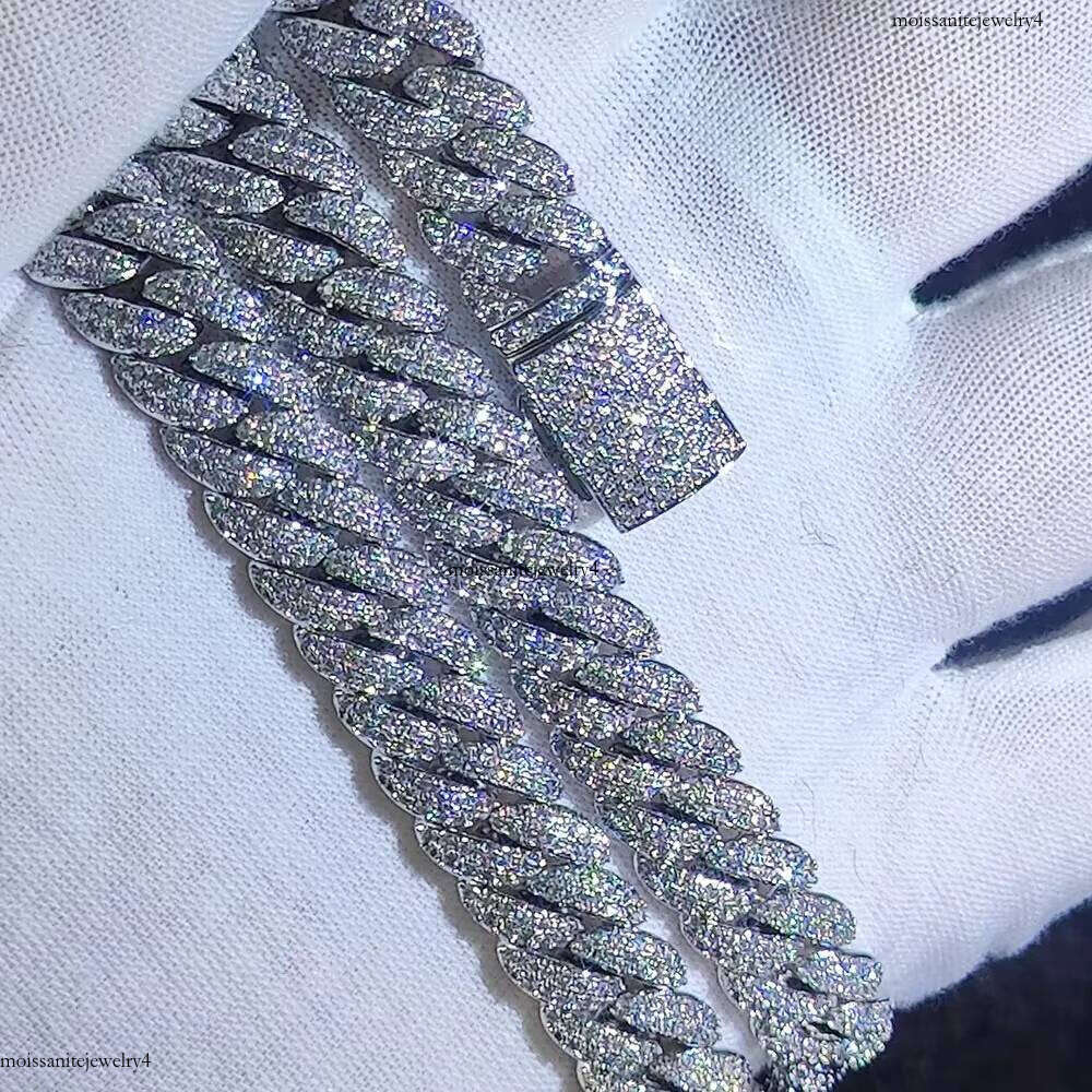 NUOYA 10mm Hip Hop Jewelry Iced Out VVS Moissanite Miami in Sier Cuban Link Chain Bracelet