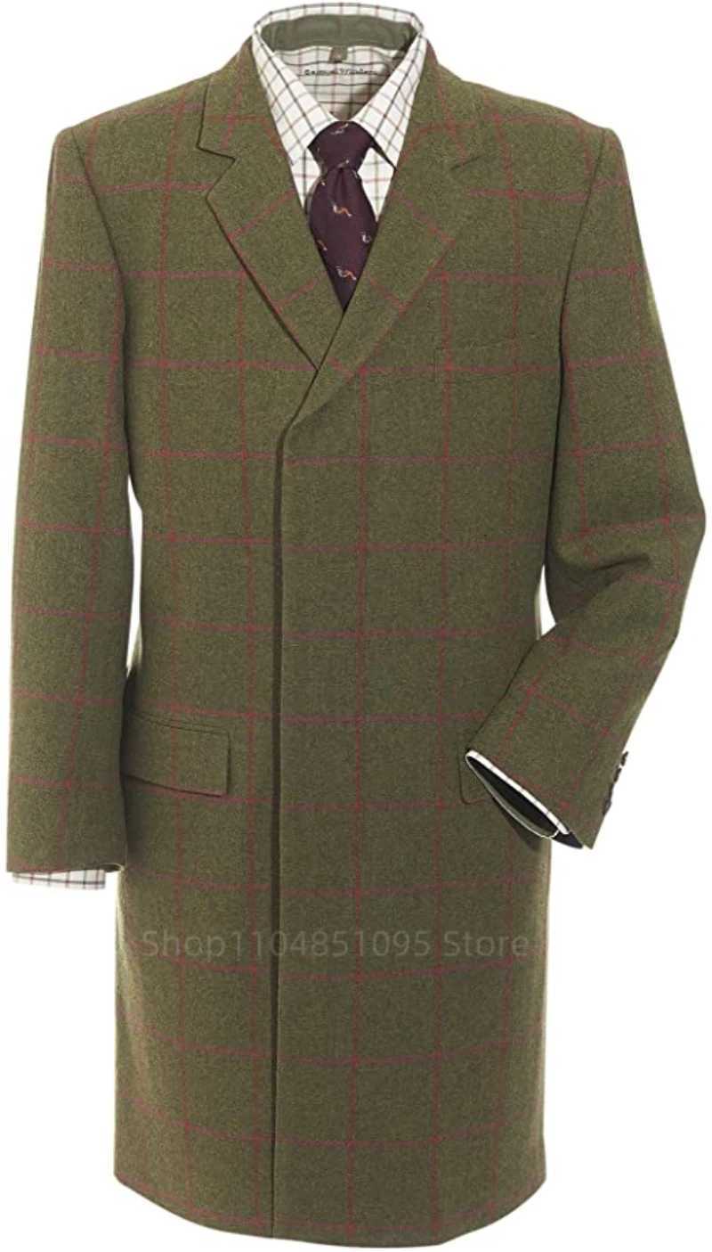 Elegant Jackets Green Plaid Man Single Breasted Mans Overcoat Woolen Blends Mid-length Trench Coat Long Mens Woolen Coat XJ250809