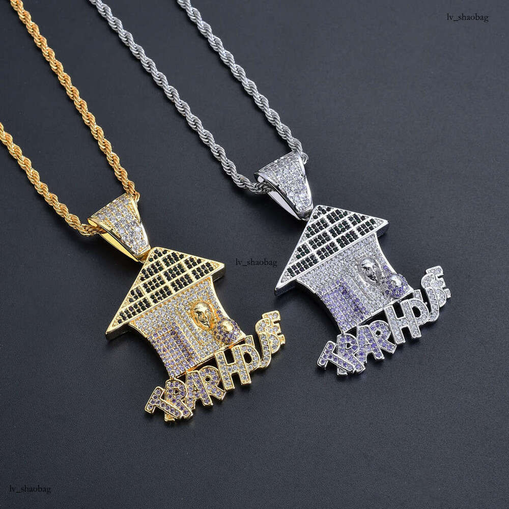 Trendy House Micro-Inlaid Colorful Moissanite chain Necklace TrapHouse Pendant Hip-Hop Accessories