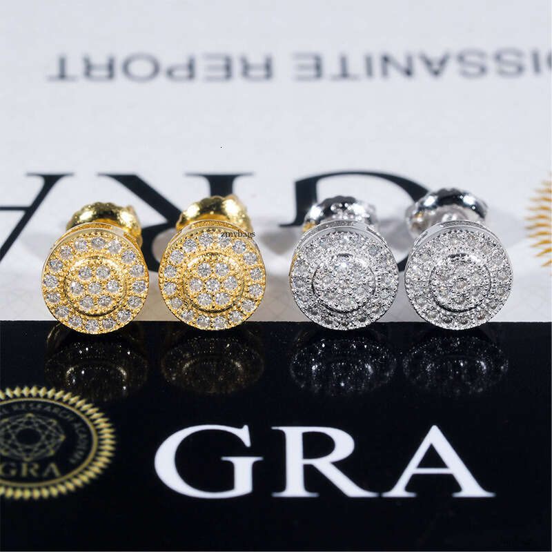 ICED OUT Hip-Hop Sier Gold-Plated Moissanite Full Unisex Round Dense Inlay Earrings