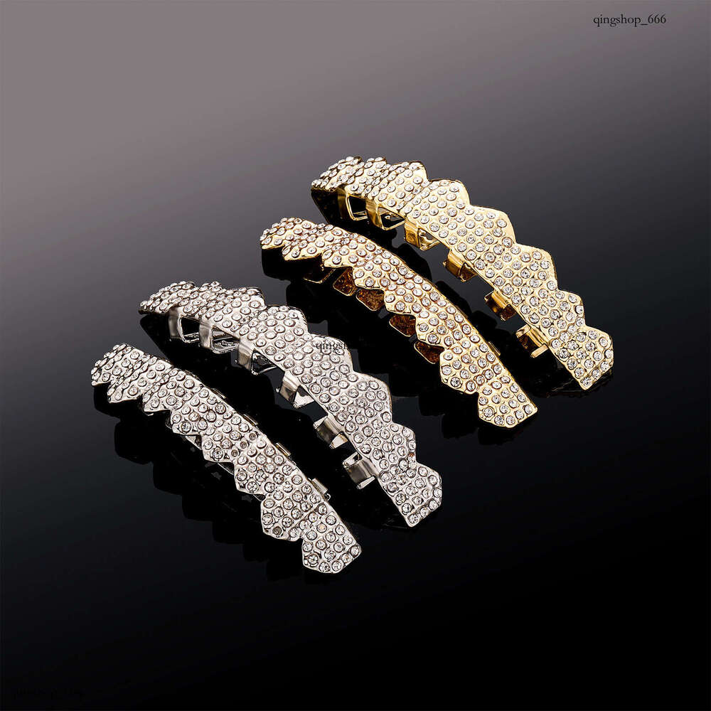 High-Quality Real Plated Gold Set Eight Full Dia Hip-Hop Teeth Grillz