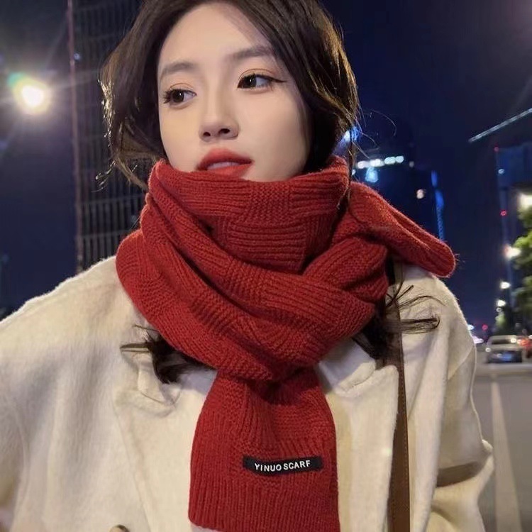 2025 New Designer High end Scarf Solid Color Dark Green Multi functional Small Grid Knitted Scarf Women's Winter Red Grid Warm Neck Scarf