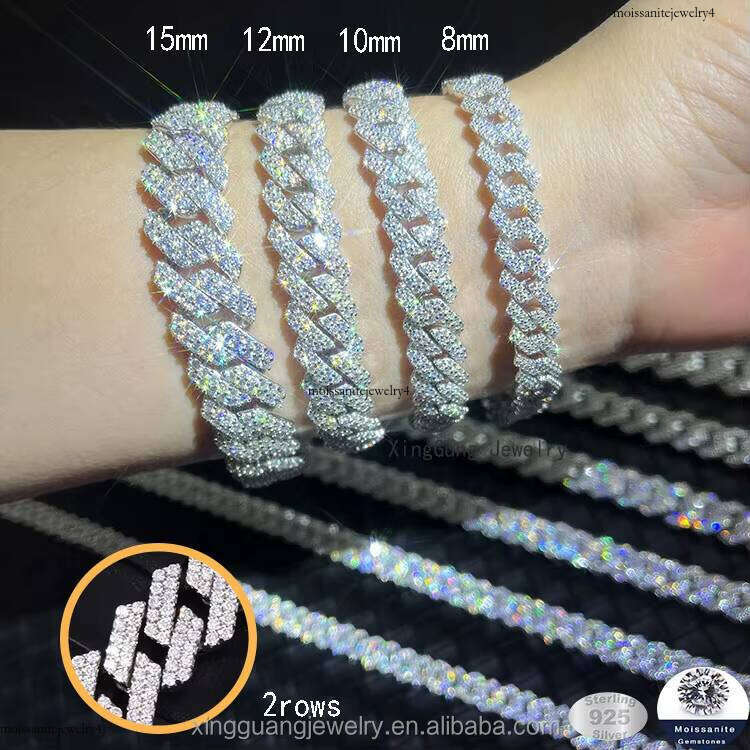 RTS Full Size Hot Sale 10~20MM Sier VVS Moissanite Dia Cuban Chain with GRA Certificate for Hiphop Life