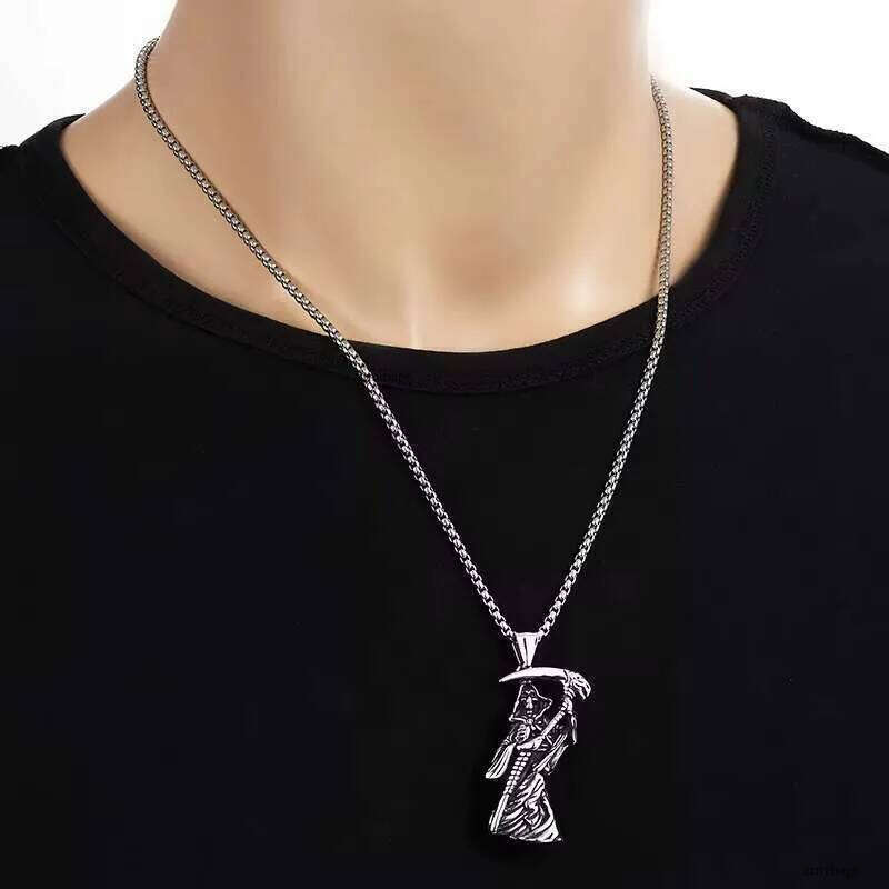 Death's Scythe Grim Reaper Pendant Stainless Steel Santa Muerte God of Death Necklace 0b