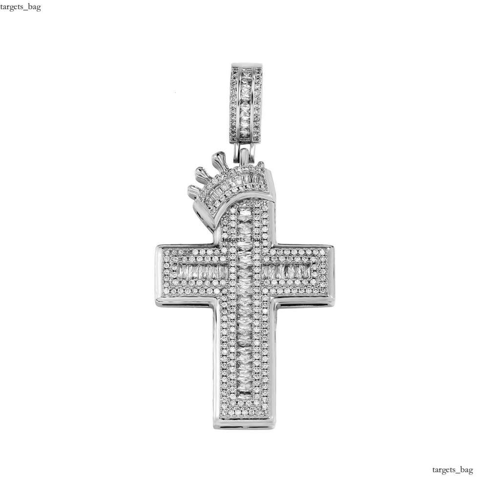 Hip Hop Crown Cross Shape Inlaid Dia Pendant Necklace Fashion Trend Unisex Cable Knit Sweater Chain