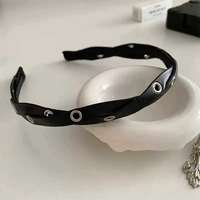 Black Pu Leather Cross Braided Band High-End Hair Accessories For Women Y250809