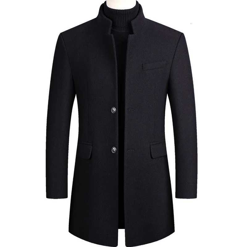Winter Wool Blend Coats Men Solid Color Stand Collar Thick Business Casual Mens Trench Outerwear Single Breasted Wool Blends XJ250809
