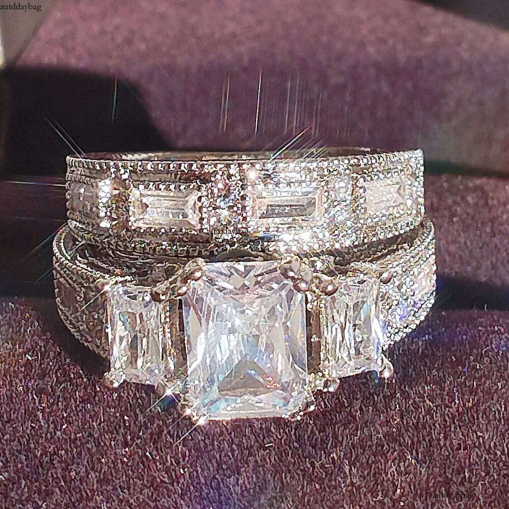 Choucong Unique Handmade Wedding Rings Jewelry Sterling Sier Princess Cut White Topaz CZ Dia Gemstones Party Women Bridal Couple Ring Set Gift