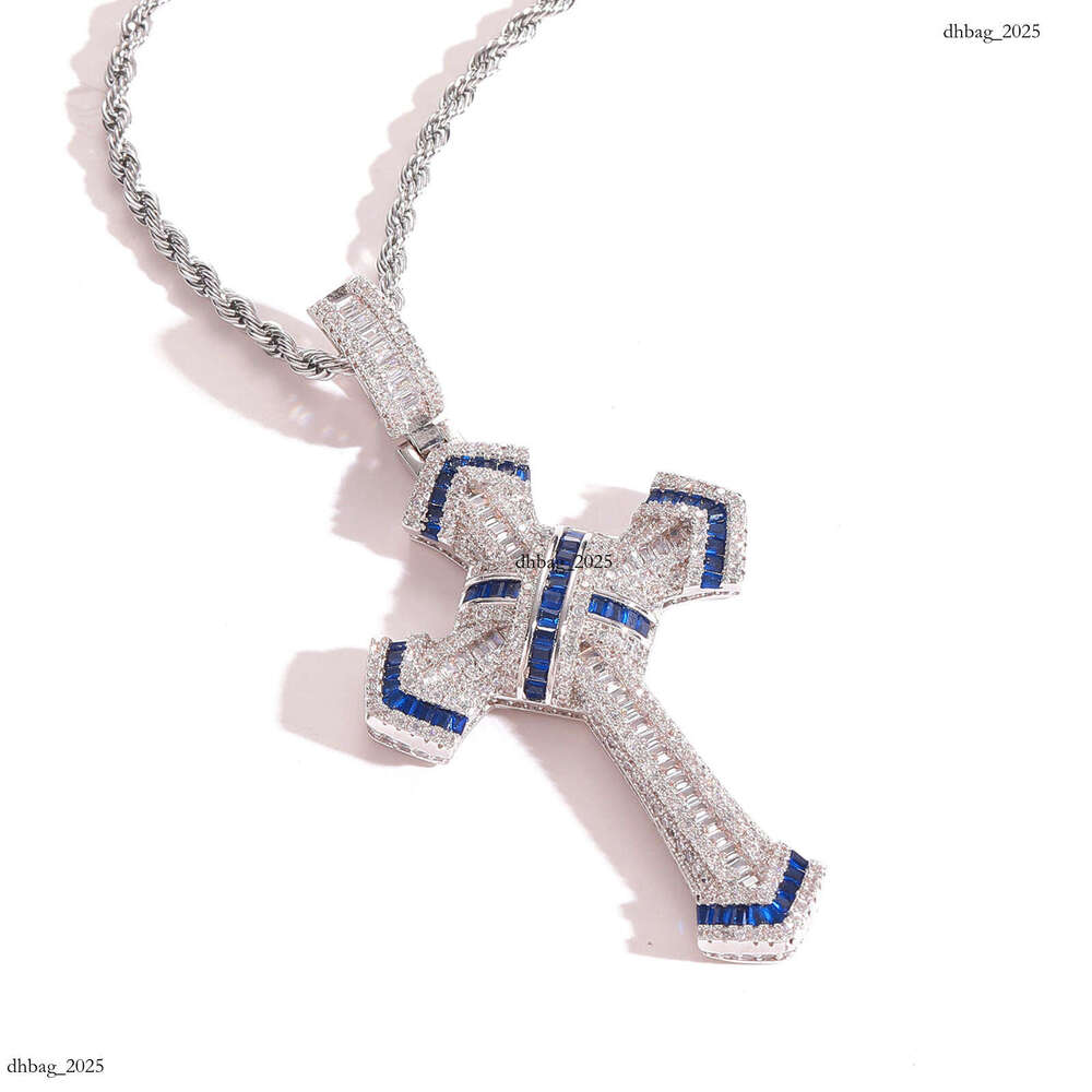 Colorful Moissanite chain Wrapped Cross Personality Trendy Men's Hip-Hop Pendant