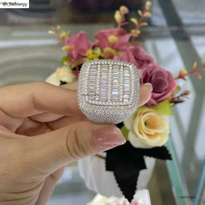Hiphop Men Women Fine Jewelry Iced Out Gold Plated Sterling Sier VVS Moissanite Dia Baguette Ring With GRA Certificate