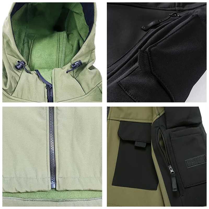 Men Lurker Shark Skin Soft Shell Tactical Jacket Waterproof Fleece Hooded Coat Hunting Clothes Outdoor New Solid Pocket Jacket Men W250809