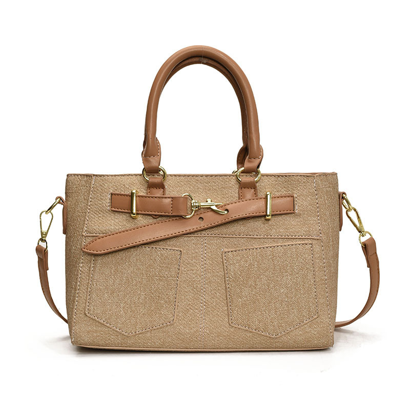 2025 Autumn fashion New Women s Shoulder Bag Niche Design Large Capacity Color Block Handbag Fashionable Leather Canvas Splicing Crossbody Designer