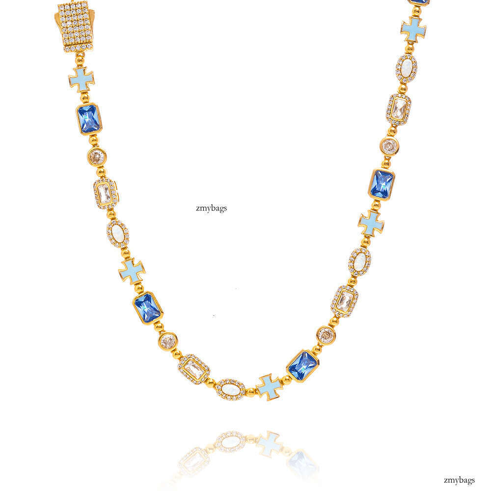 Hip Hop 6mm Cross Oil Drop Chain High-Quality Colorful Opal Men's Necklace