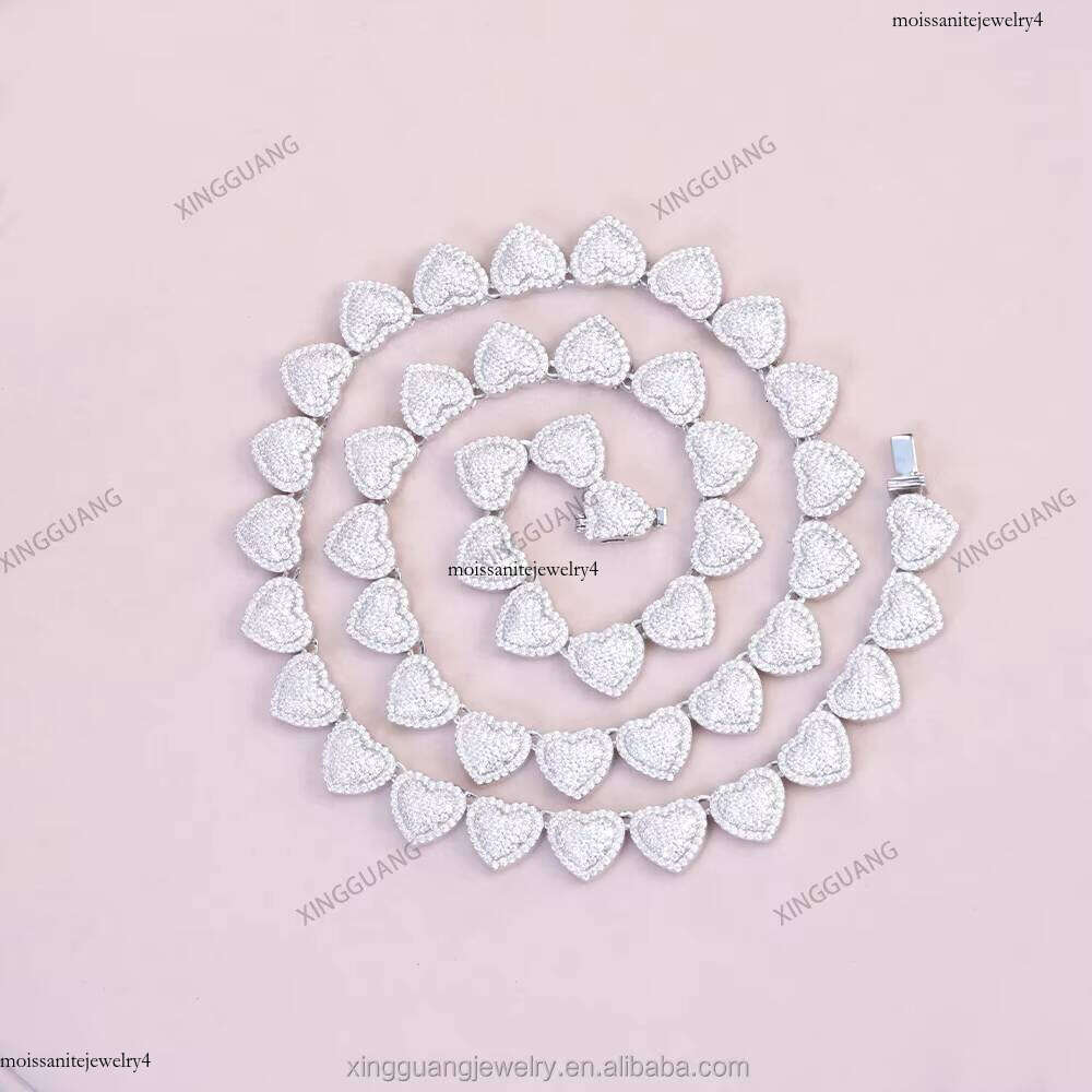 XG Pass Dia Tester Sier Heart Chain Necklaces Vvs Moissanite Cuban Link Chains