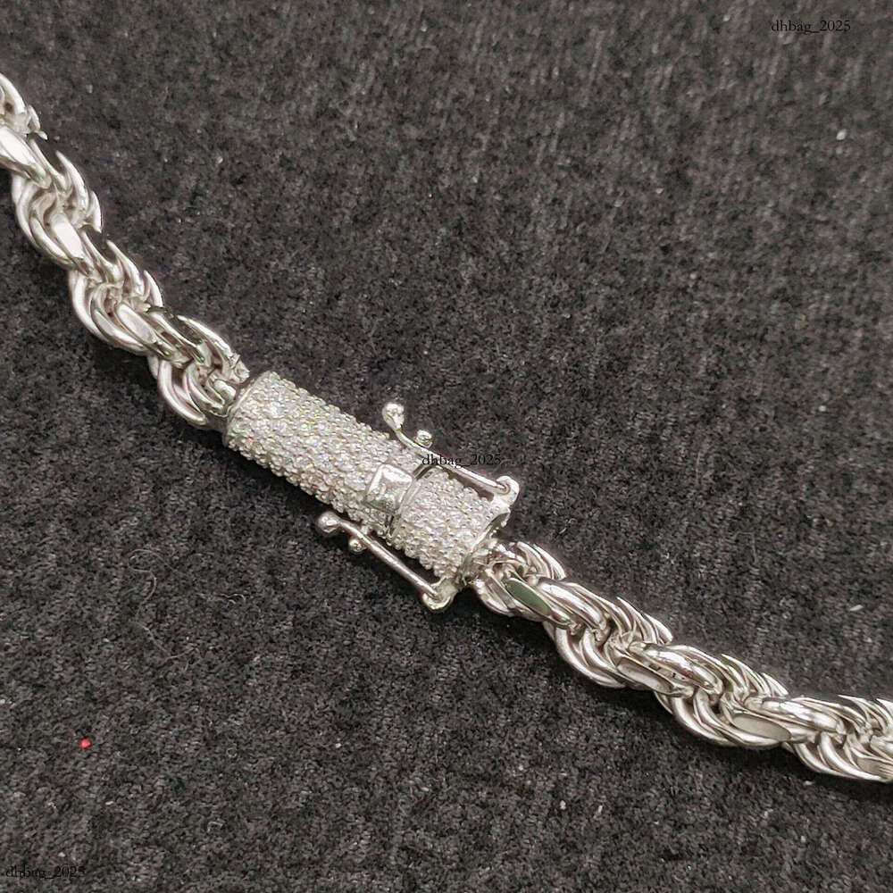 Hip Hop New S Rope 6mm Sier Inlaid Moissanite Clasp Cuban Chain Necklace
