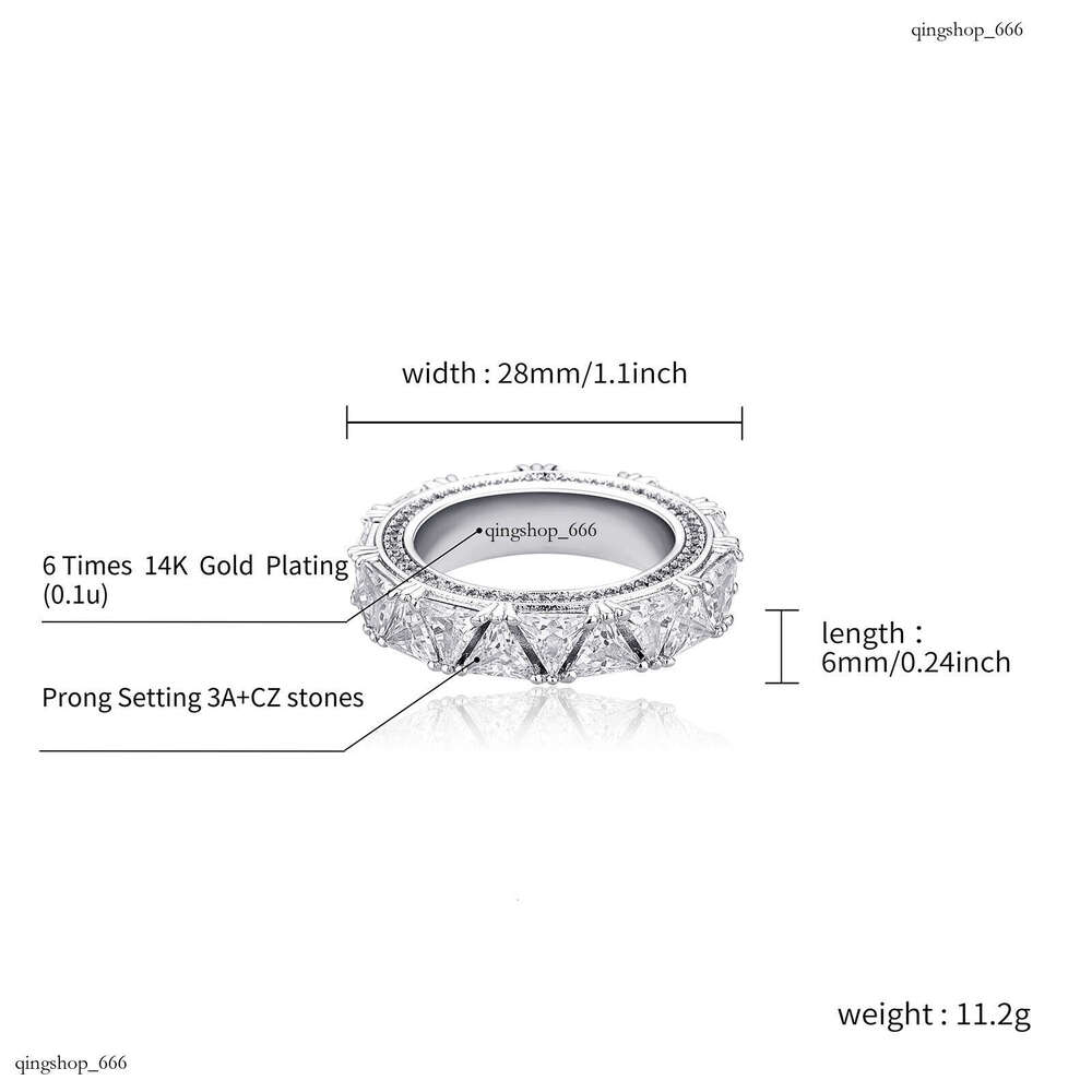 Geometric Patchwork Sterling Silver Full Inlaid Triangle Zircon and Women's Hip-Hop Men's Ring