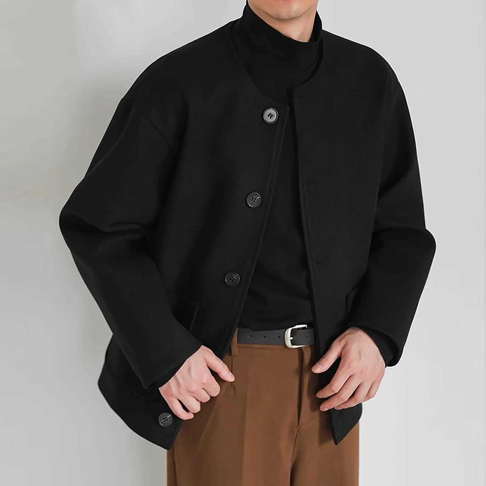Double-Sided Casual Jacket Design-Sense Collarless Loose Fitted Wool Coat XJ250809