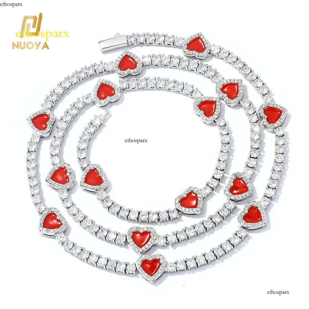 NUOYA 4mm Sier Plated Heart-Shaped Hip-Hop Style Dia Tennis Chain Necklaces Women's Jewelry