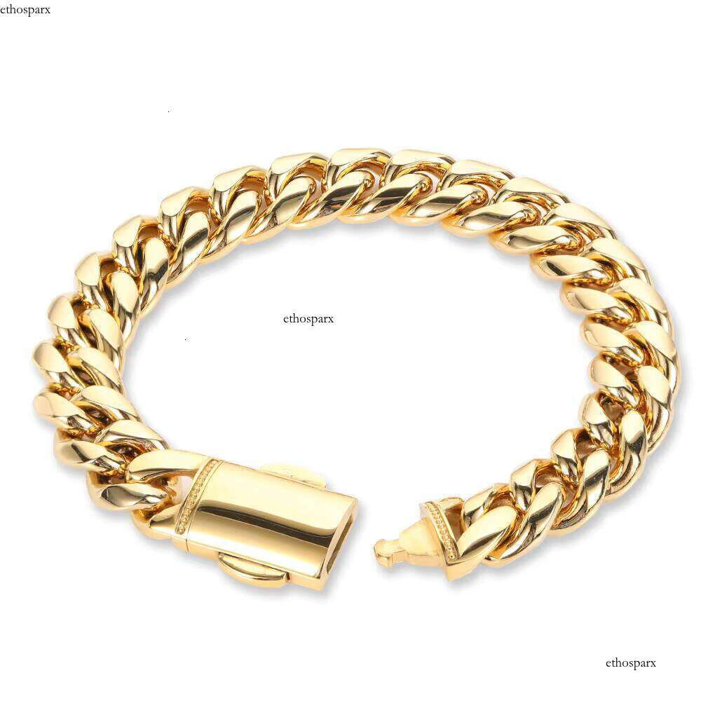 NUOYA 12mm Cuban Customized Stainless Steel Men Custom Gold Plated Bangles Bracelet