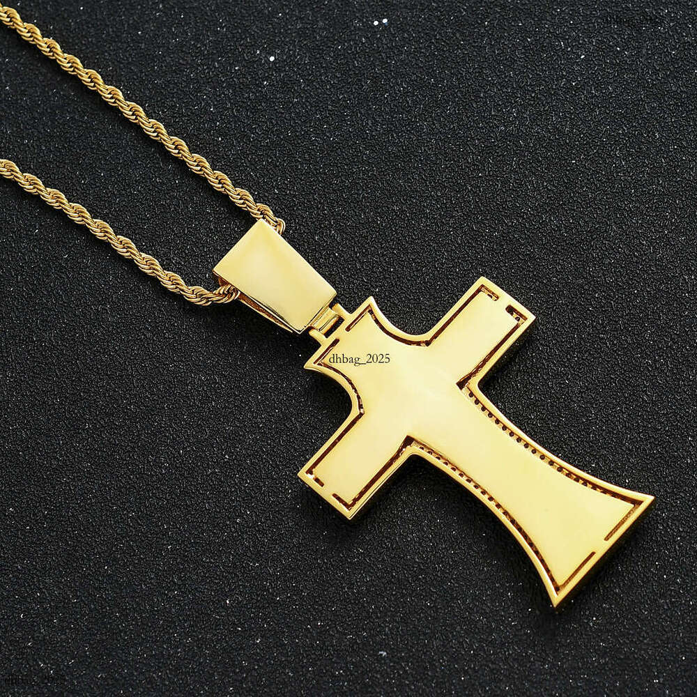 Necklace Large Pendant Micro Paved Moissanite chain Cross Religious Hip-Hop Accessories