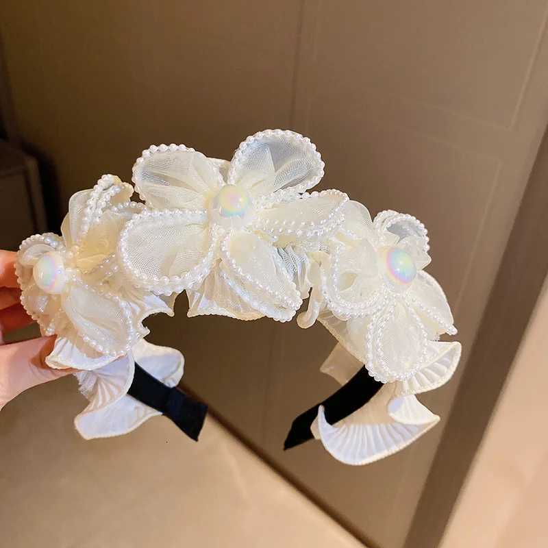 Pearl Weave Mesh Wide Brimmed Handbags for Women Light Luxurious Temperament Large Band Charms Hair Accessories Y250809