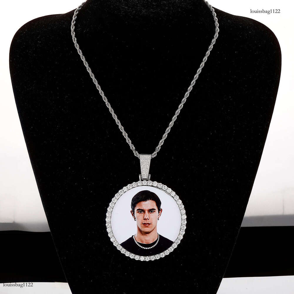 Jewelry Hip-Hop Large Pendant Sier Rose Gold Round DIY Photo Frame Necklace