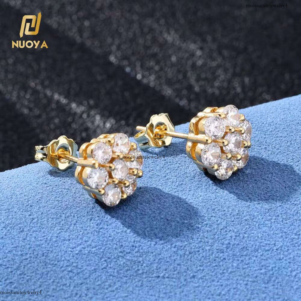 NUOYA Fine Iced Out Dia VVS Moissanite Men Sterling Sier Stud Earrings Women Jewelry